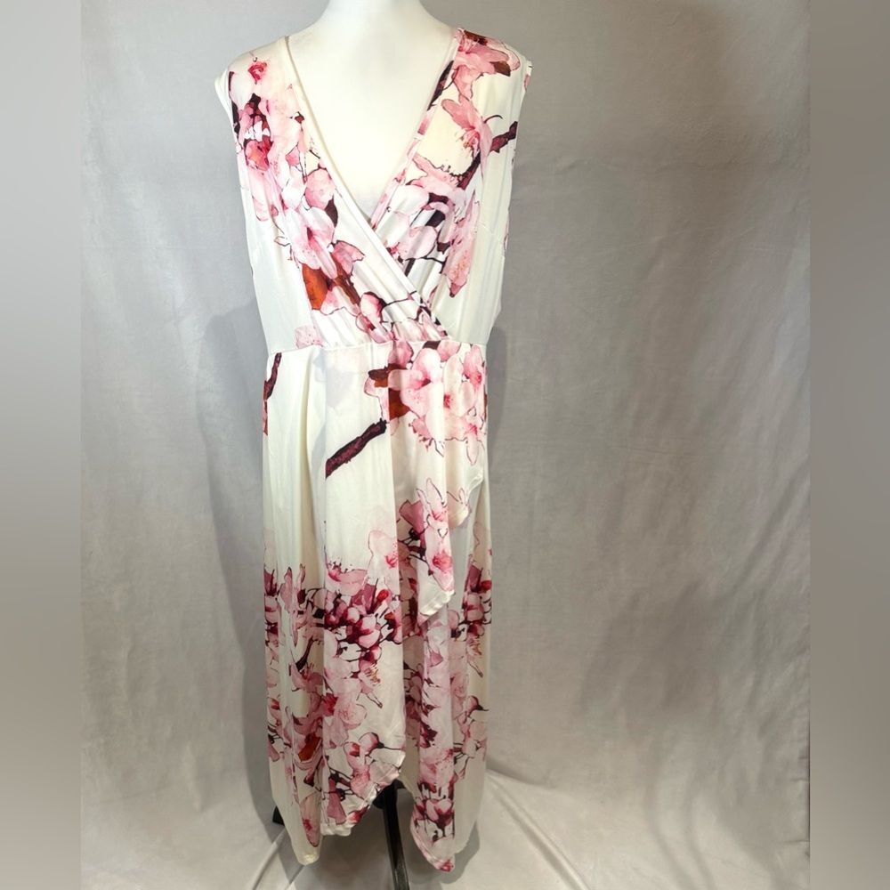 Lily by Firmiana white and pick floral faux wrap maxi dress size large NWT